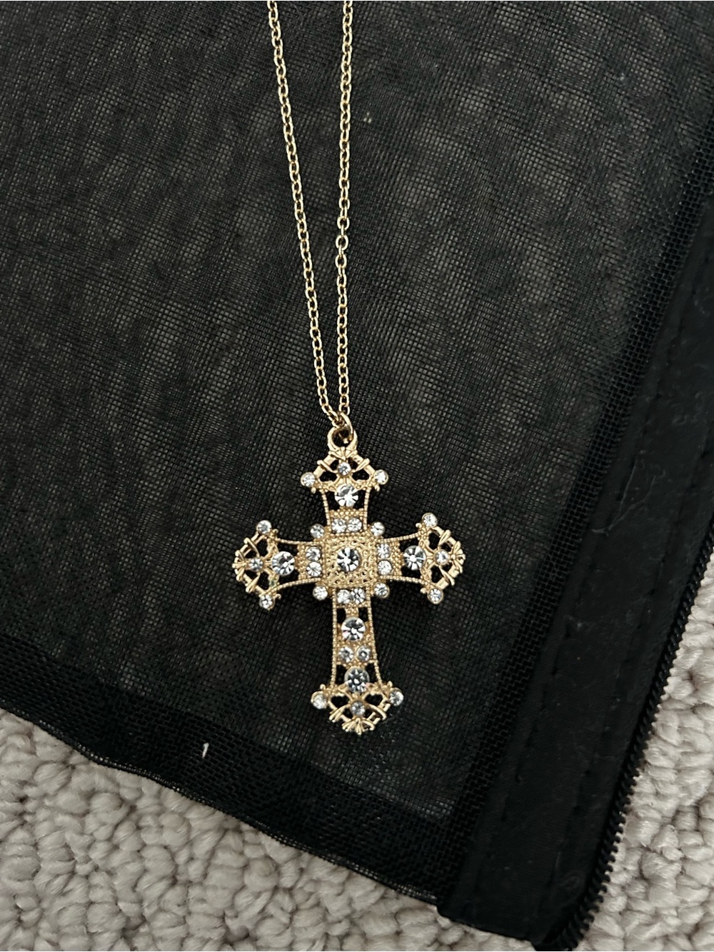 Gold-Tone Crystal Cross Pendant Necklace - Women Jewelry